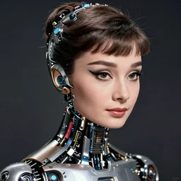korean audrey hepburn automata, intricate cyberpunk portrait by tim doyle