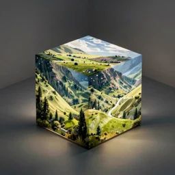cube in room, geometry, volumetric lighting