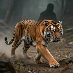hunting a tiger, action scene, an epic fantasy, dramatic lighting, cinematic, establishing shot, extremely high detail, photorealistic, cinematic lighting, artstation, matte painting, by simon stalenhag, shadow of the tomb rider