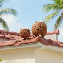 for the roof, for the walls up against the eaves,, silly, coconut, cartoon,