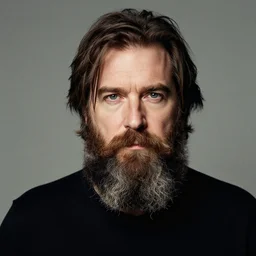 a portrait photo of a bearded man by Annie Leibovitz