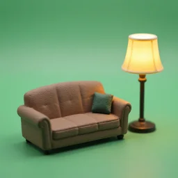 miniature sculpted couch and lamp 2 0 0 5 photography green colorgrade