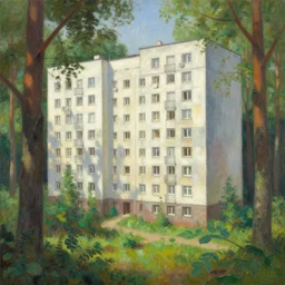 a very very very very very very very very very very very very beautiful matte painting of cute soviet block of flats hrushevka in end of forest by ivan shishkin,