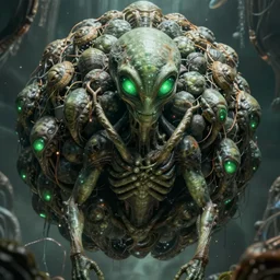 alien hive, eerie green glowing eyes, ultra detailed concept art, 8k