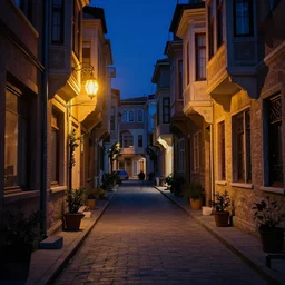 a quiet street in istanbul at night lit by a single lantern designed by jony ive, raytracing, 8 k, octane render, volumetric, vivid, beautiful, hyperrealism