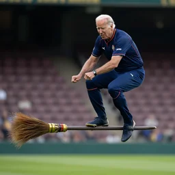 Joe Biden playing Quidditch on a flying broomstick