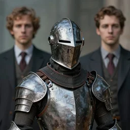 Portrait of a medieval Knight with cyberpunk helmet, Edward Hopper and James Gilleard, Zdzislaw Beksinski, Mark Ryden, Wolfgang Lettl highly detailed, hints of Yayoi Kasuma