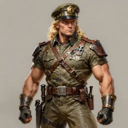photo of an extremely muscular blonde dieselpunk soldier, paint detailed digital artstation, portrait hd 4 k, by greg rutkowski and gaston bussiere and craig mullins and j. c. leyendecker, hd