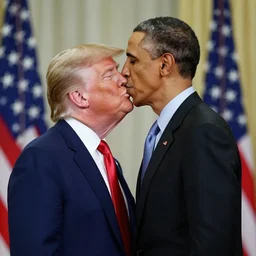 obama going in for a kiss with donald trump , obama kissing donald trump , 8k , professional photography