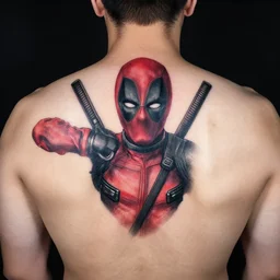 deadpool tattoo on the back of a man