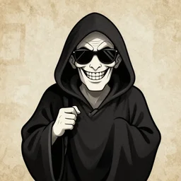 a smiling grim reaper wearing sunglasses traditional tattoo