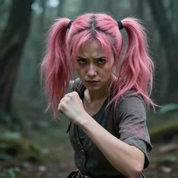 a d & d portrait of a scrappy woman with pink pigtails, ready to fight, art by deiv calviz, splash art, natural light, fantasy, atmospheric lighting, by greg rutkowski, hd wallpaper, ultra high details, cinematic composition, professional unique masterpiece