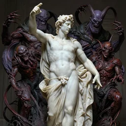 the platonic ideal of marble statue of cletus kasady ultimate carnage thanos dementor doctor manhattan chtulu nazgul, detailed, intricate, hyperrealism, intense, scary, decay, dmt, art by brock hofer and artgerm and greg rutkowski and alphonse mucha