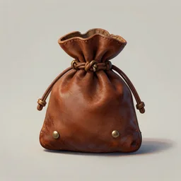 a small leather bag, fantasy illustration, medieval era, blank background, studio lighting, digital art