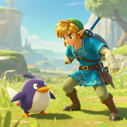 in game footage of link attacking a diglett from the legend of zelda breath of the wild, breath of the wild art style.