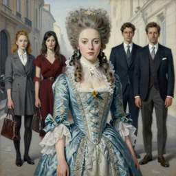 pop surrealism, lowbrow art, realistic marie antoinette girl painting, japanese street fashion, hyper realism, muted colours, rococo, natalie shau, loreta lux, tom bagshaw, mark ryden, trevor brown style