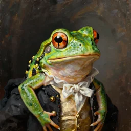 oil painting portrait of a frog as a french aristocrat,