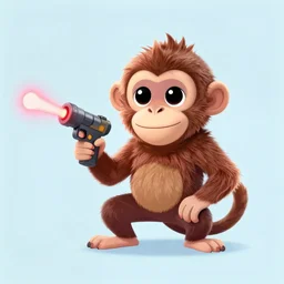 “ logo and portrait of a monkey in the style of zootopia holding laser gun, with a black background, digital art, award winning, trending on art station, retro style ”