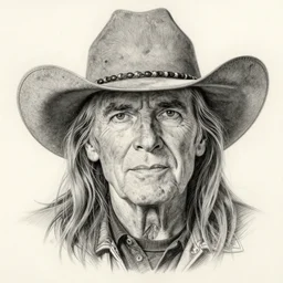 a photorealistic portrait of willie nelson with head ban, pencil drawing