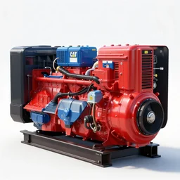 highly detailed 2 mw cat diesel generator, 2 4 vdc battery starter, color red, blue day tank, concept art, character art, studio lightning, bright colors, intricate, masterpiece, photorealistic, hyperrealistic, sharp focus, high contrast, artstation hq, deviantart trending, 4 k uhd, unreal engine 5