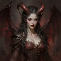 ''demon girl from hell, hell background, diffuse lighting, fantasy, intricate, elegant, highly detailed, lifelike, photorealistic, digital painting, artstation, illustration, concept art, smooth, sharp focus, naturalism, trending on byron's - muse, by greg rutkowski and greg staples and alphonse mucha