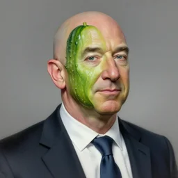 jeff bezos as the cucumber king, his face morphed into a cucumber, detailed airbrush art, by gertrude abercrombie