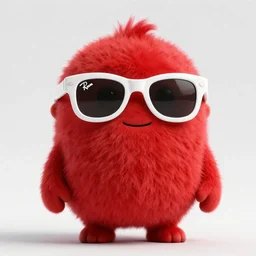 3 d render of completely red hairy friendly antropomorphic cartoony creature wearing white ray - ban shades, full body, simple, grin instead without a nose, cute, white background, unreal engine 5 hdr