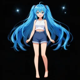 Beautiful girl, full body, blue hair, symmetrically, smiling, black background, pixiv, trends artstation, artist WLOP artstation, artist Mam BA artstation