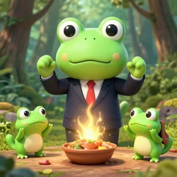 4 5 mm 1 9 9 7 cooking food photography of an corporate mascot at a forest summoning an anime demon gayest cute little frog aspic catgirl, photography by tyler mitchell johfra bosschart