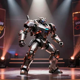 an armored core dancing on the stage at indonesian funny tv show