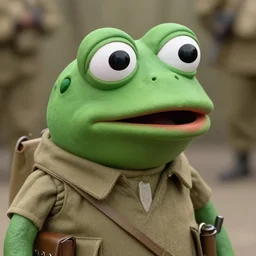 a close up photo of pepe the frog in ww 2, historical photo,