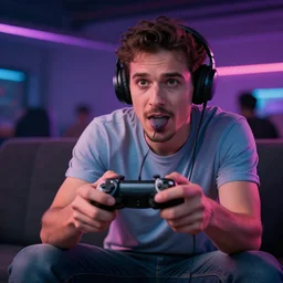 man eating a game controller, stock photography