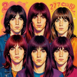 a psychedelic portrait featuring the faces of the 2 7 club