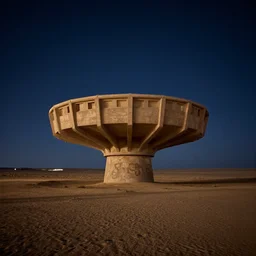 a james turret sculpture in the middle of a desert at night,