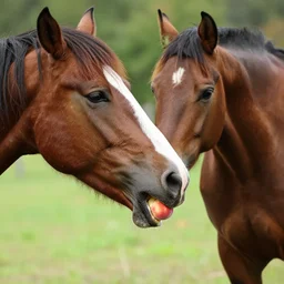 horse eating a peach