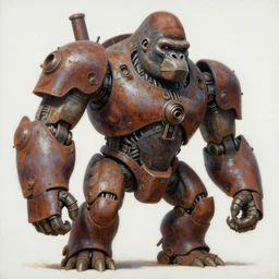 oil painting of a huge rusting mech, that resembles a mechanical gorilla, highly detailed, complex, intricate by james gurney