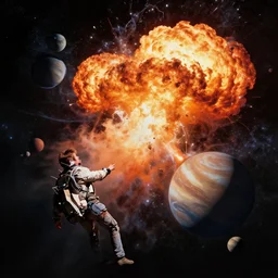 in the style of ellen jewett, planets exploding : : colliding in space, realistic brutal hateful awe shock terror
