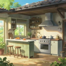 house kitchen on a sunny day, artstation, elegant, highly detailed, digital painting, concept art, smooth, sharp focus, illustration, art by studio ghibli, fujita goro, atey ghailan, tom whalen, jean giraud 8 k