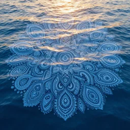 insanely psychedelic ocean, paisley swirls and ripples, backlit, sunset, refracted lighting, outdoors, paisley pattern, elegant, 8 k resolution, intricate and fine details, digital painting, artstation, illustration, psychedelic ocean art, krenz cushart, alphonse mucha