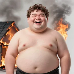 instaglam photo, a fat man is very happy because his house burning. - w 7 0 4
