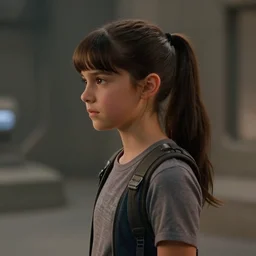 film still of real life leela with ponytail in the scifi movie, 4 k