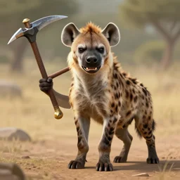 professional stylized digital art of an angry hyena carrying a sickle, high quality, hd, highly detailed