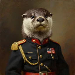 oil painting of an anthropomorphic otter in military uniform, amazing detail, painted by rembrandt