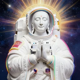an ultradetailed matte painting of a cosmic astronaut sage with a rainbow colored outline, cosmic, heavenly, god rays, intricate detail, cinematic, 8 k, cel shaded, unreal engine, art by greg rutkowski, jack kirby, albert aublet, frank herbert, and alphonse mucha