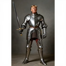 donald trump, wearing knight ’ s armor, holding a spectacular broadsword, by annibale carracci, full body