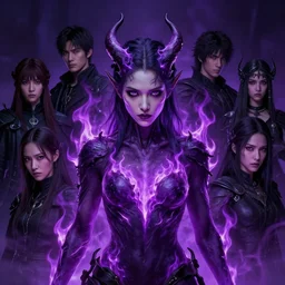 a beautiful portrait of a young Demon women covered in deep purple flames by Greg Rutkowski, Sung Choi, Mitchell Mohrhauser, Maciej Kuciara, Johnson Ting, Maxim Verehin, Peter Konig, Bloodborne , 8k photorealistic, cinematic lighting, HD, high details, atmospheric , trending on artstation