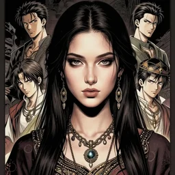 a comic full body portrait of an gypsy girl, fine - face, realistic shaded perfect face, fine details, jewelry, night setting. very anime style. realistic shaded lighting poster by ilya kuvshinov katsuhiro, magali villeneuve, artgerm, jeremy lipkin and michael garmash, rob rey and kentaro miura style, trending on art station
