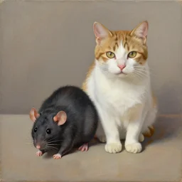 a painting of a half rat half cat