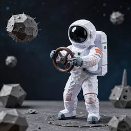 a space cadet steering an asteroid, space backdrop, everything made of papier - mache canon 5 d 5 0 mm lens, diorama,