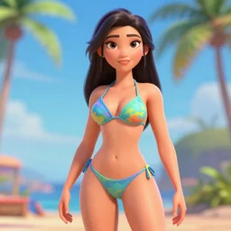 a woman in bikini, colorful, high detail, 3 d, 4 k, walt disney animation studios, cgi